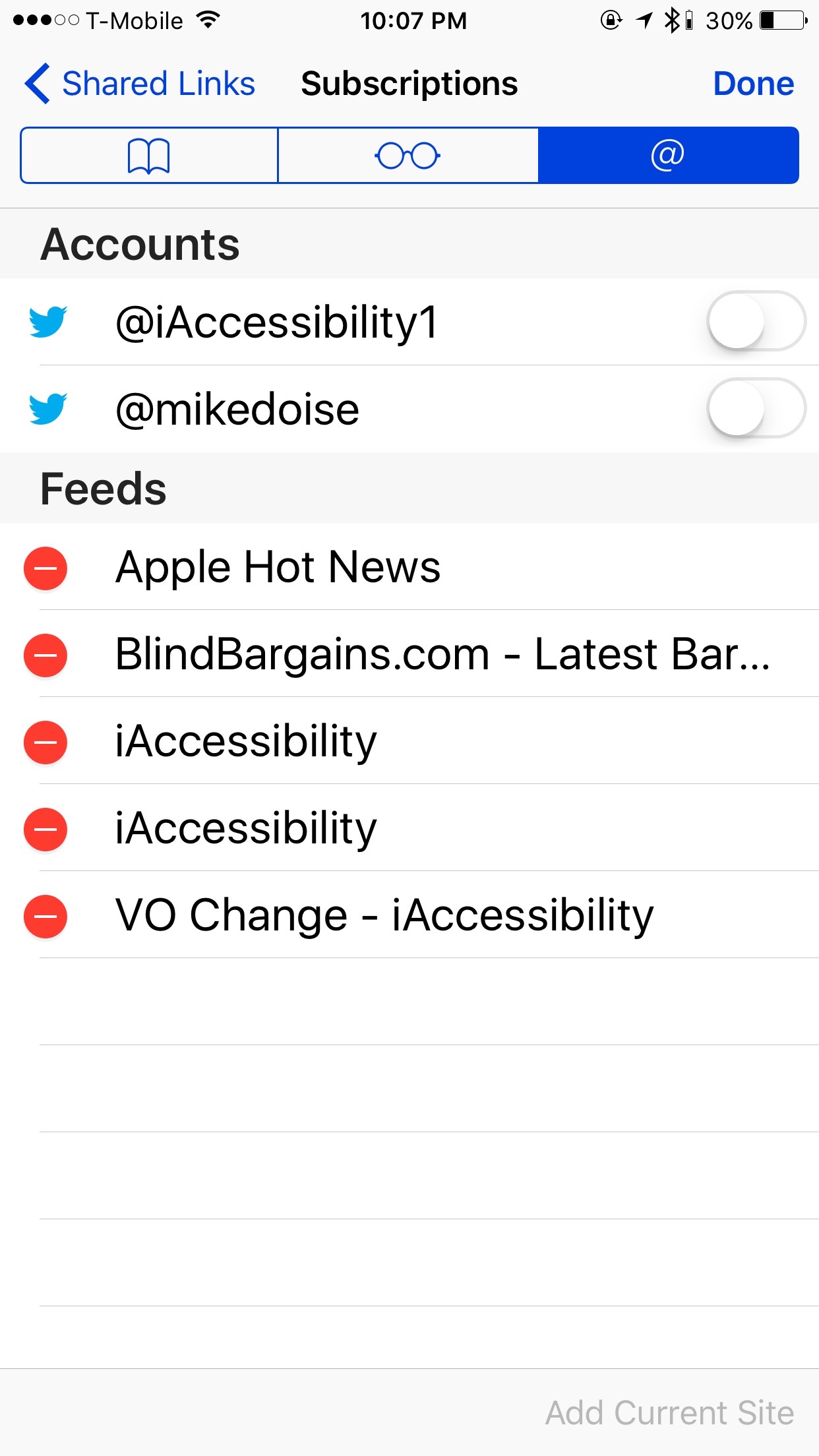 Subscriptions screen in iOS