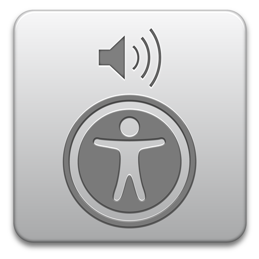 Image showing VoiceOver icon. icon is a grey gradient to white with a universal access symbol and a speaker with sound waves going to the right.