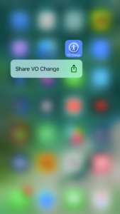 Image showing VO Change app icon with Share 3D Touch Item.
