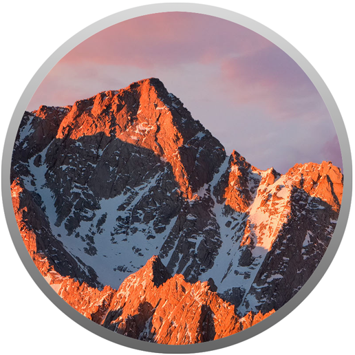 Image of the macOS Sierra App Store Icon, which is mountains and sky inside of a circle with a border.