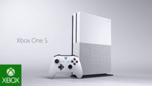 A picture of the xBox One S with controller.