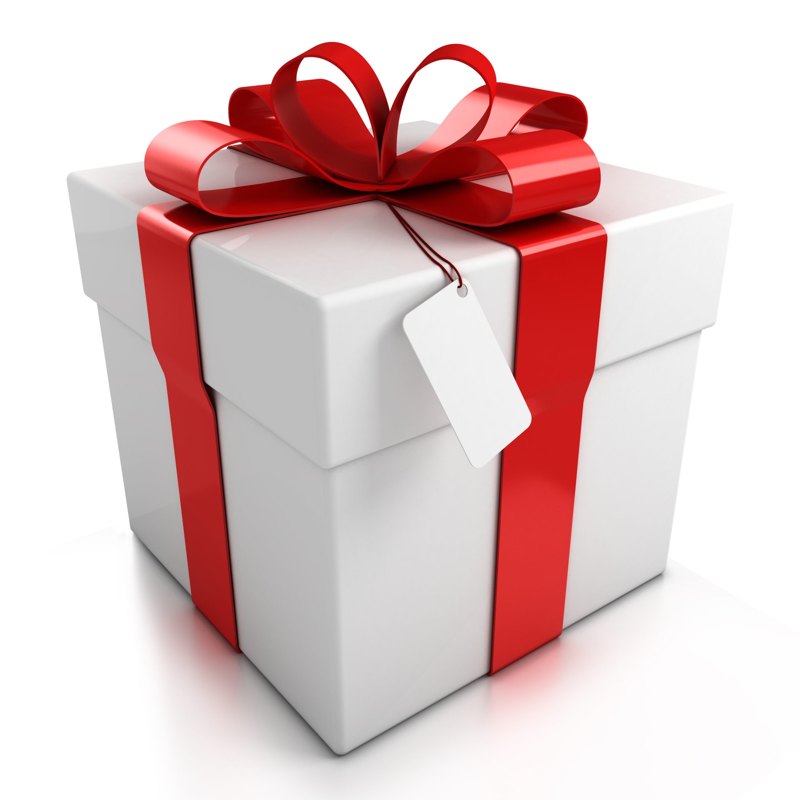 Image of a gift wrapped with red bow.