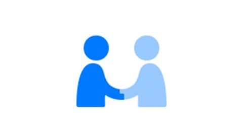 Apple privacy icon with two blue characters shaking hands