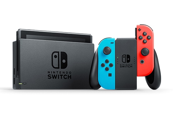 Nintendo Switch console with red and blue JoyCons.