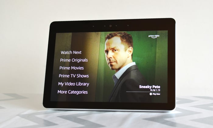 Picture of Echo show with text showing Amazon services.