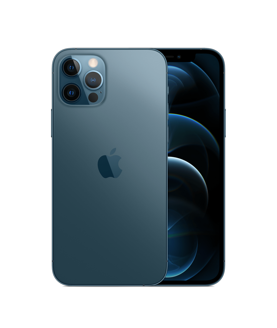 Front and back of new iPhone 12 Pro Pacific Blue