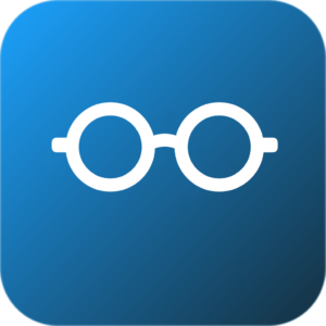 A pair of white glasses on a blue gradient background.
